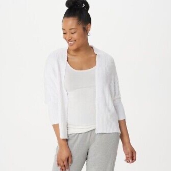Barefoot Dreams Cozy Chic Lite Cream Ribbed Cardigan S/M - Picture 2 of 5